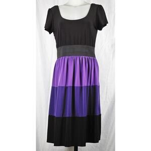Tiana B - Women’s Black & Purple Colorblock Scoop Neck Dress - Sz M - EUC
